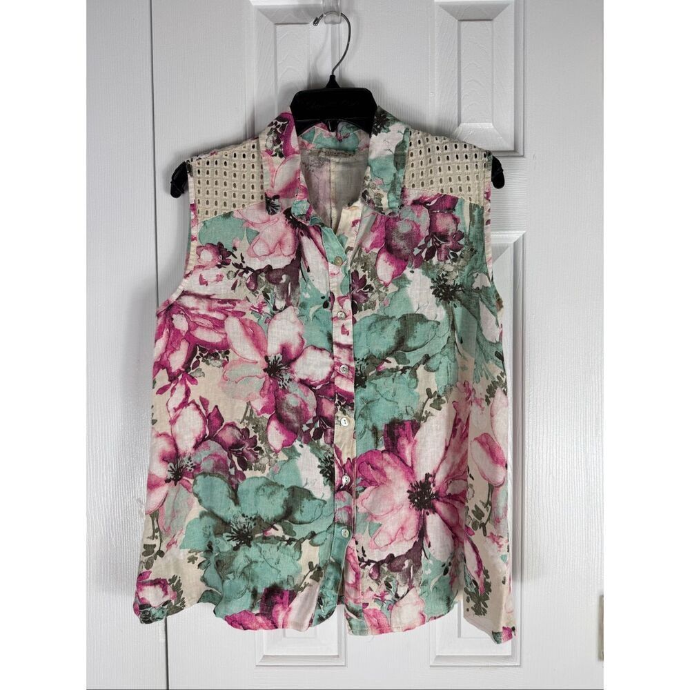 Francesca Bettina Womens Linen Button Up Blouse Size M